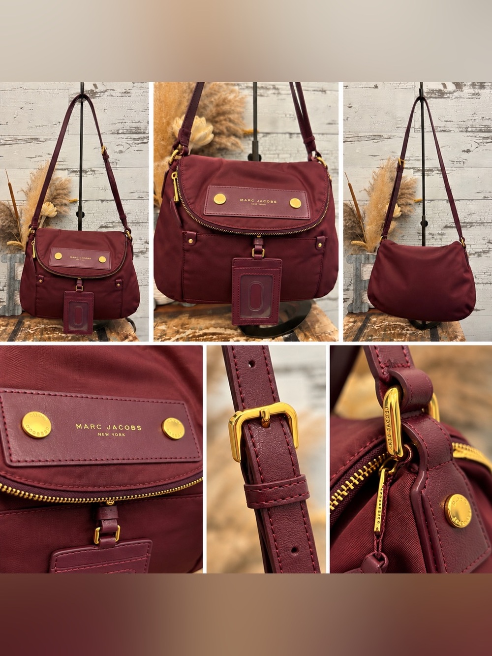 Marc Jacobs Wine Burgundy Nylon Crossbody with Gold Hardware